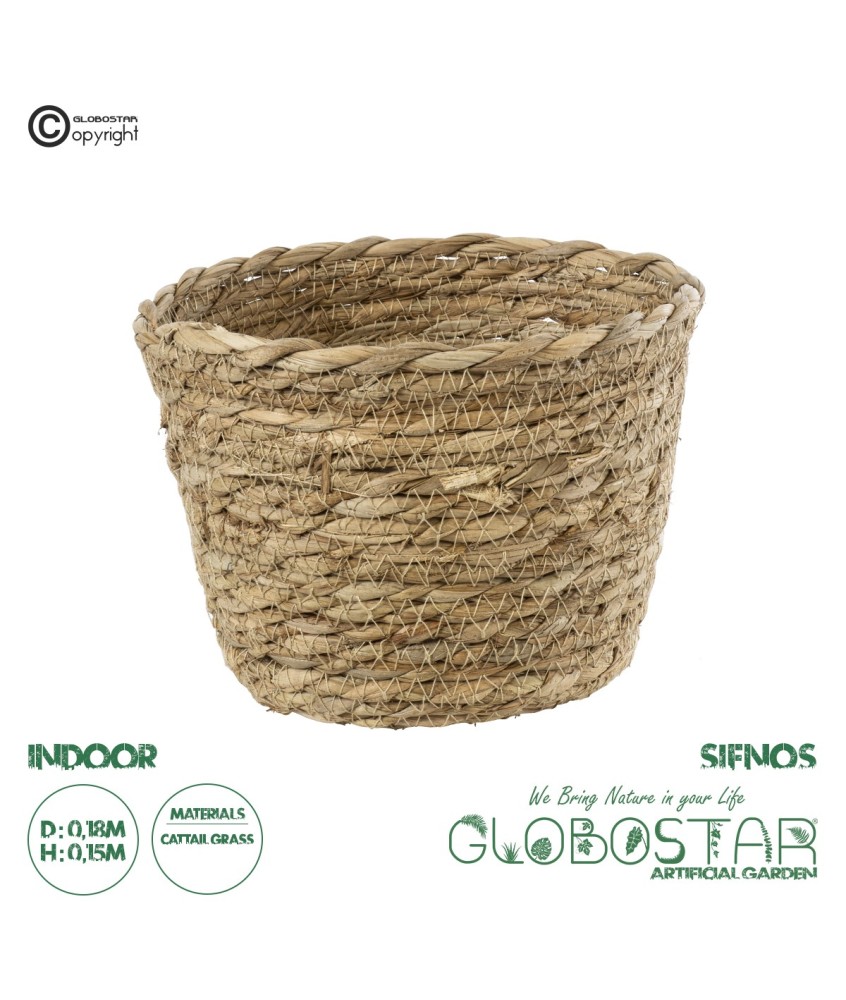 GloboStar® Artificial Garden SIFNOS 20266 Διακοσμητικό Πλεκτό Καλάθι - Κασπώ Γλάστρα - Flower Pot Μπεζ Φ18cm x Υ15cm